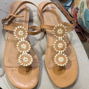 Jack Rogers Tan Sandals with White Floral Design